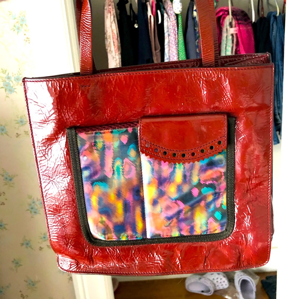 Miu Miu patent leather bag fun keledoscope colored front pockets